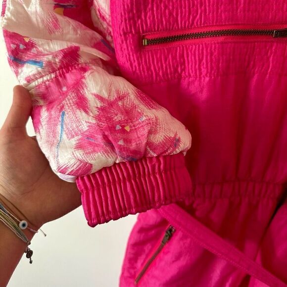 Etirel Vintage 1980s/90s Abstract Retro Pink Women’s Ski One Piece Snowsuit - Picture 10 of 16